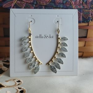 Stella & Dot Gold and Black Leaf Earrings